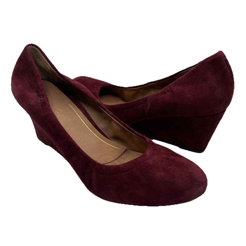 Vionic‎ Camden Wedge Womens Size 10 Burgundy Suede Comfort Heel Shoe Slip On